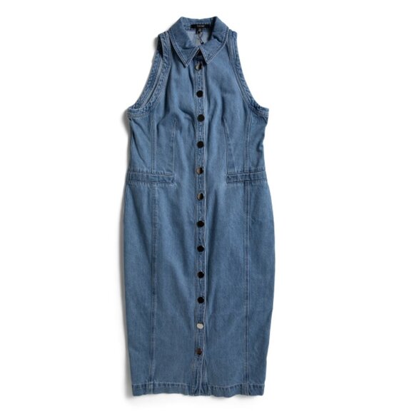 TOCCIN light wash Palmer Button Front Racer Midi Dress